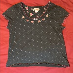 polka dot y2k blouse floral embroidery , bow detail